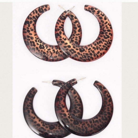 Animal Print Leopard Hoop Earrings*Light Brown Black NEW Metal alloy hypoaller… - Picture 2 of 6